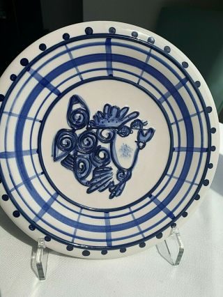 Diane Art Stoneware Blue & White Fish Plates - Smoochy Lips 8½ " Dia.  Adorbable