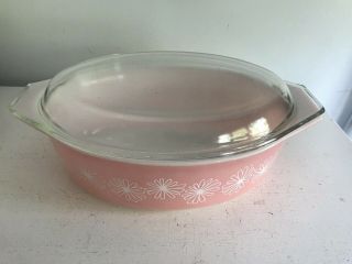 Vintage Pink Daisy 045 Oval Casserole Dish With Lid 2 1/2 Qt