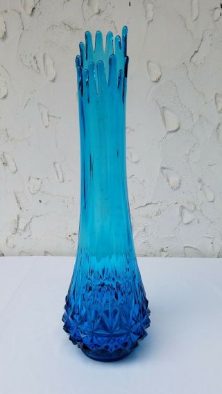 Le Smith Viking Glass Blue Swung Stretch Vase 23 " 1960s Mid Century Modern Mcm