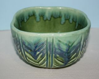 Mancer Italy Mid Century Hand Painted Green Blue Drip Glaze Pottery Bowl