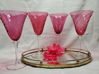 F.  Schmidt Theresienthal Garda Rose Optic Swirl Water Glasses Set Of 4