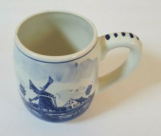 Delft Blue White Holland Windmill Floral Cup Mug Handpainted