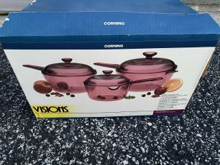 Box Visions By Corning Cranberry 6 Piece Cookware Set With Lids 1995