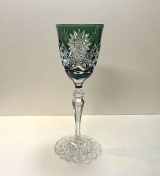 Val St.  Lambert Verdi Emerald Green Cut To Clear Crystal Wine Glass - Fancy Foot
