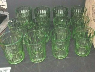 Vintage Uranium Green Depression Juice Glasses Set Of 12 Park Avenue 4 In