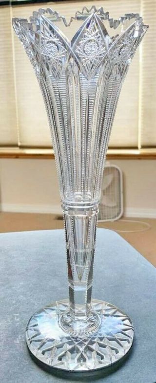 American Brilliant Cut Glass Trumpit Vase Signed Hawkes.