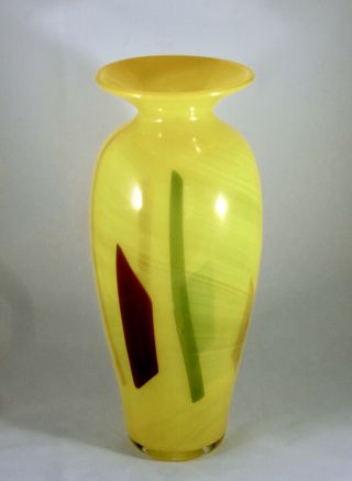 Large 14” Hand Signed Richard Blenko 2004 Specialty " Opaque " Line Glass Vase Usa