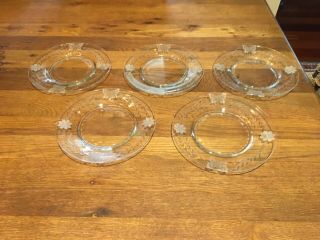 Rare Set (5) Clear Wheel Cut Glass “butterflies & Daisies” 8 1/2” Plates -