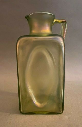 Large Antique Loetz Iridescent Green Art Glass Paneled Water Pitcher 9 - 7/8 " H