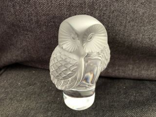Gorgeous Lalique France Crystal Frosted Owl Paperweight Figurine Signed