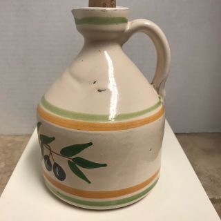 Olive Oil Jug,  Hand Painted,  Made in Italy Artisan Crafted.  Olives and Leaves 2