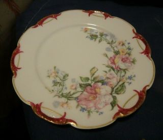 Haviland & Co.  Limoges France Yellow Pink Roses W/ Red,  Bread Plate,  H2020