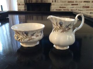 Royal Albert Brigadoon Porcelain Thistle Small Creamer And Open Sugar Bowl Vg
