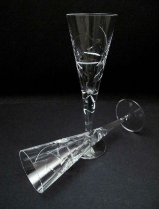 Quality Royal Doulton Crystal " Lunar " Champagne Flutes Glasses Signed