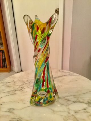 Handmade Venetian Art Glass Collectible Vase - From The 50’s - 12” Tall - Multicolor
