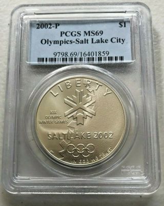 2002 P - Olympics - Salt Lake City - $1 Silver Commemorative Pcgs Ms 69