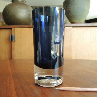 1961 Kaj Franck Nuutajarvi Notsjo Blue Glass Vase Finland Modern Sommerso Dimple 2