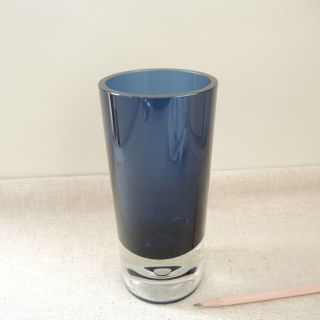 1961 Kaj Franck Nuutajarvi Notsjo Blue Glass Vase Finland Modern Sommerso Dimple 3