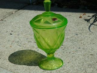 Viking Art Glass Lime Green Uranium Candy Dish With Lid - 10 " Tall