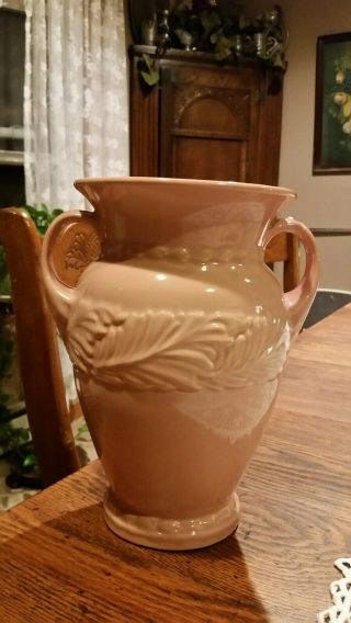 Vintage Large 9 - 3/4 " Abingdon Vase 117 Pink Glaze Acanthus Leaf Design (ee)