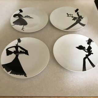 Rebecca Moses White " Heart Soul Style " 4 - 8 " Plates Black Silhouettes