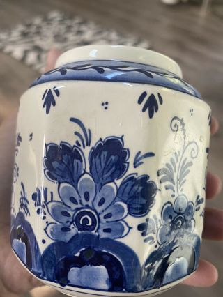 Vtg.  Delft Blauw Royal Blue Handpainted Porcelain Jar Made In Holland