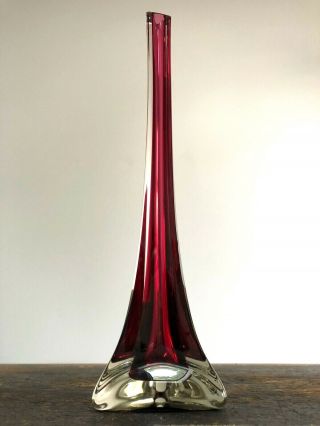 Vintage 60s Italian Murano Sommerso Art Glass Triangle Stem Vase Mid - Century Mod