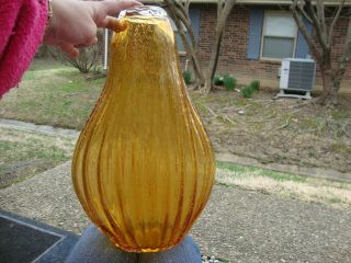 Antique Vtg Murano Vase Hand Blown Amber Studio Art Glass Large 16.  5 " Heavy