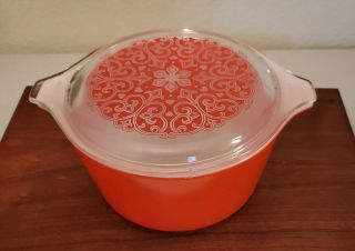 Rare Vintage Pyrex Red Celtic Floral Hearts Scroll