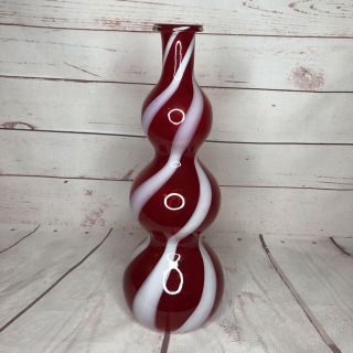 Murano Venetian Alrose Empoli Red Art Glass Vase Bottle Decanter Gurgle 16 "