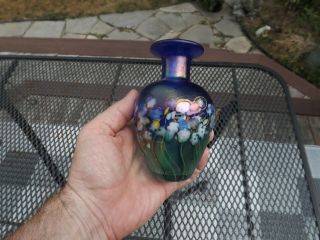 Stunning 5.  5  Signed Robery Held Multi - Coloured Art Glass Vase Spectacular