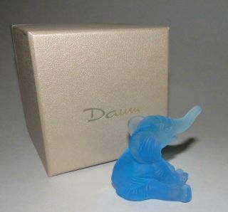 Daum France Miniature Blue Pate De Verre Elephant Figurine