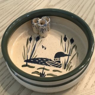 Signed Artist Japanese Ikebana Pottery 6,  5” Vase Bowl Dish Tray Pot Duck 104