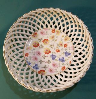 Vintage Rose Chintz Laced Bowl Erphila Germany Cherry Chintz 8 " Ceramic Latice