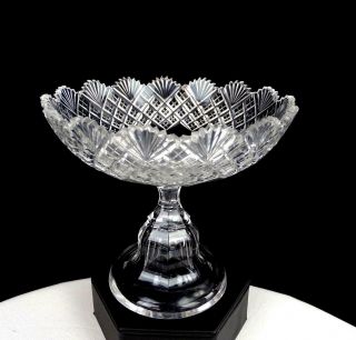 Abp Brilliant Period Cut Crystal Strawberry Diamond & Fan 4 5/8 " Compote 1890 -