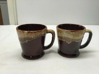 2 - Vintage R.  R.  P.  - Robinson Ransbottom Pottery Foam Edge Brown Drip Coffee Cups