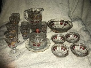 Child’s Set 15 Mosser Cherry & Cable Pitcher Tumblers Butter Bowls Goblets
