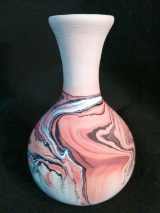 Nemadji Pottery Vase Multi Colored Swirl 5 "
