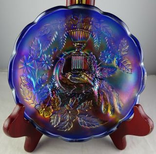 Vintage Carnival Glass Northwood Peacock & Urn Small Cobalt Blue Sauce Bowl