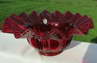 Fenton Art Glass - Ruby Red Bowl With Zig Zag Crimped Edge 8 " W X 4.  25 " H Bowl