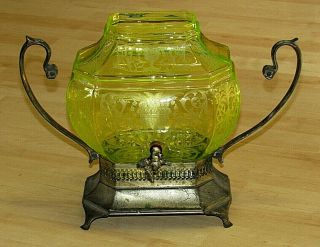 Antique Vintage 1926 Cambridge Vaseline Etched Glass Samovar Decanter Dispenser