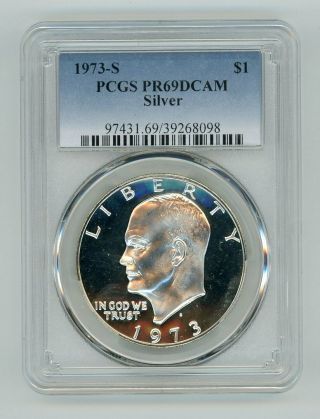 1973 S Silver Eisenhower Dollar $1 Pcgs Pr69dcam 39268098