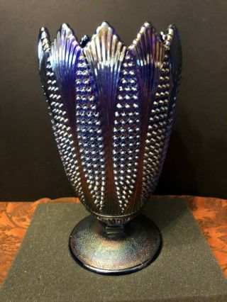 Vintage Imperial Glass Iridescent Carnival Blue / Cobalt Corn Cob Vase 9.  5 "