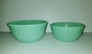 Vintage Fire King Jadeite Swirl Mixing Bowls 6 " And 7 " Set