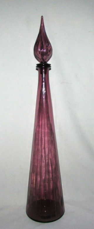 Large 26 " Empoli Italian Amethyst Purple Paneled Glass Genie Bottle