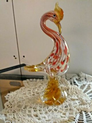 Gorgeous Vintage Mid Century Modern Murano Glass Crested Duck Figure