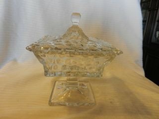 Vintage Cut Clear Glass Square Pedestal Candy Dish With Lid Hobnail Pattern 3