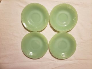 4 Fire King Jadeite Sheaves Of Wheat Saucers.  Rare Pattern