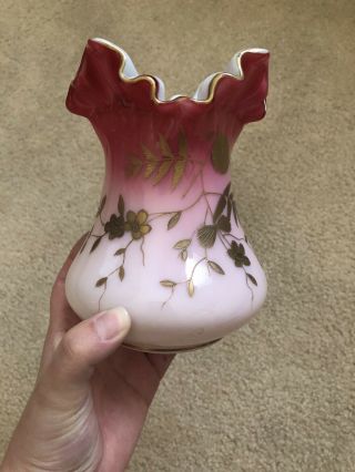 Antique Thomas Webb & Sons Peachblow Ruffled Glass Vase - Likely Jules Barbe Gl