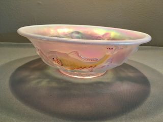 Fenton Atlantis Bowl Pink Opalescent Carnival Glass Fish Hand Painted Williams